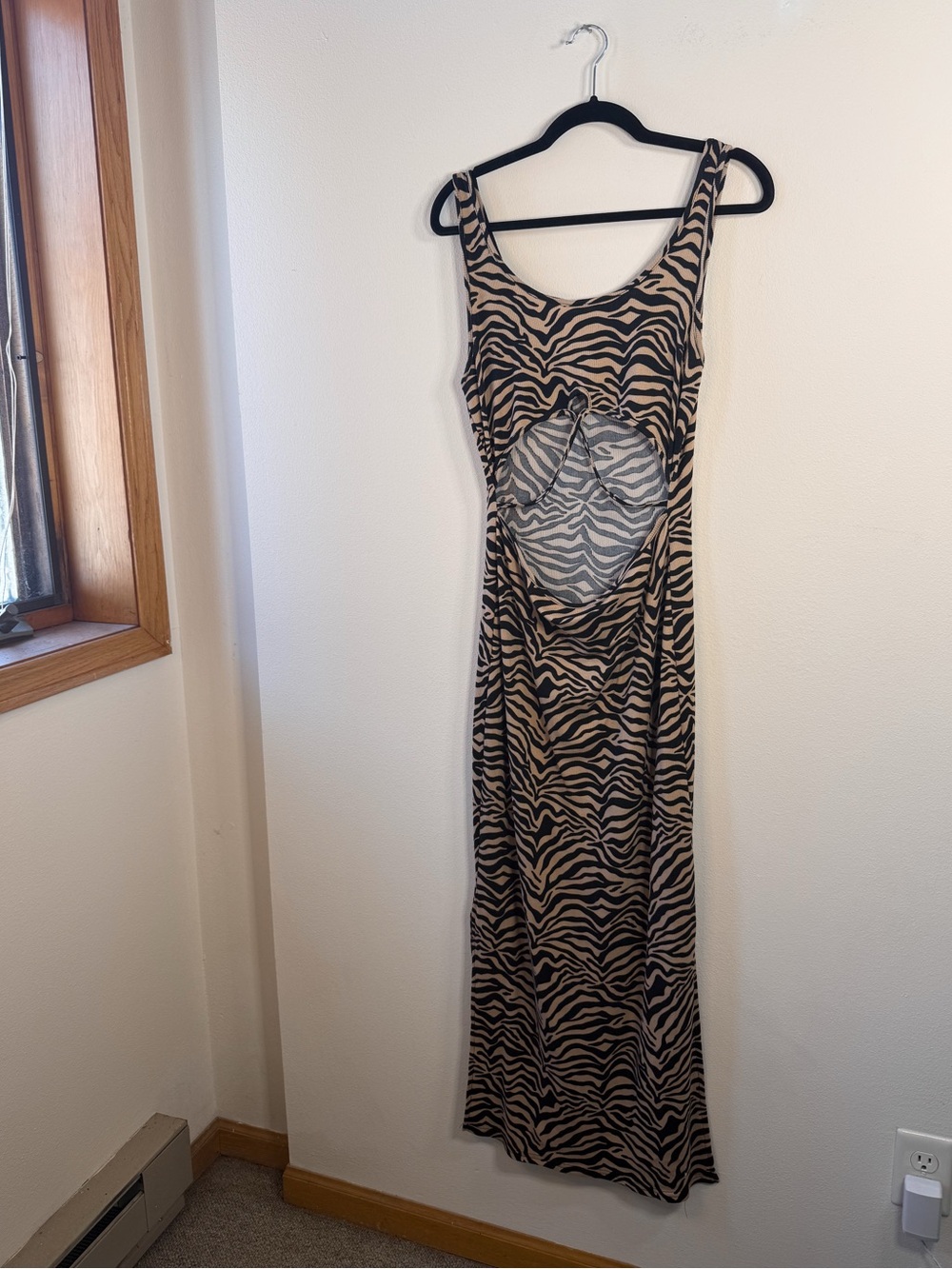 Black and Tan Zebra Print Cut-out Dress